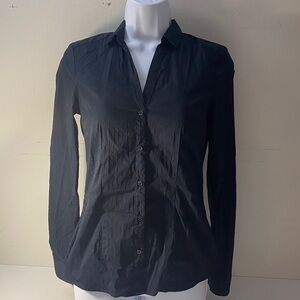 Dark Navy V-Neck Button-Up Shirt